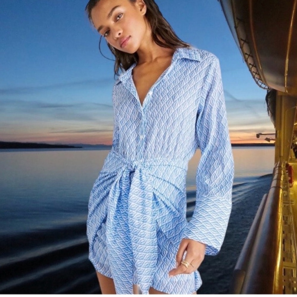 FP by Free People Rillo Blue Beach Summer Shirtdress bottom down Size XS